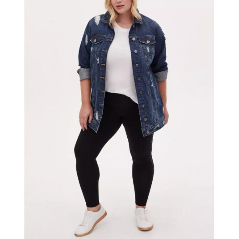 145 Torrid Women's Denim Long Line Jacket Plus Size 1 Blue Button Front